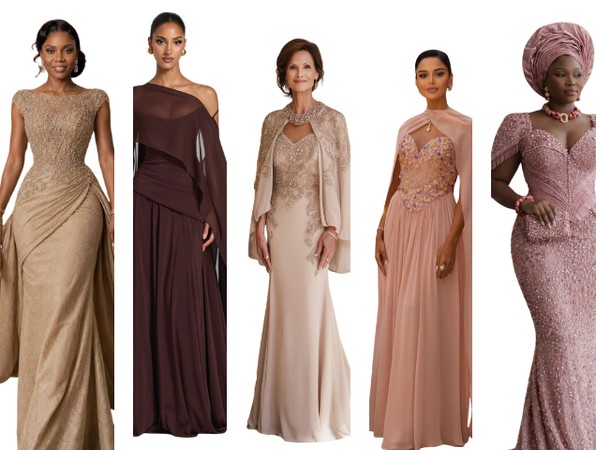 Dress code inspiration: embellished gowns in gold, deep brown, nude, blush and rose